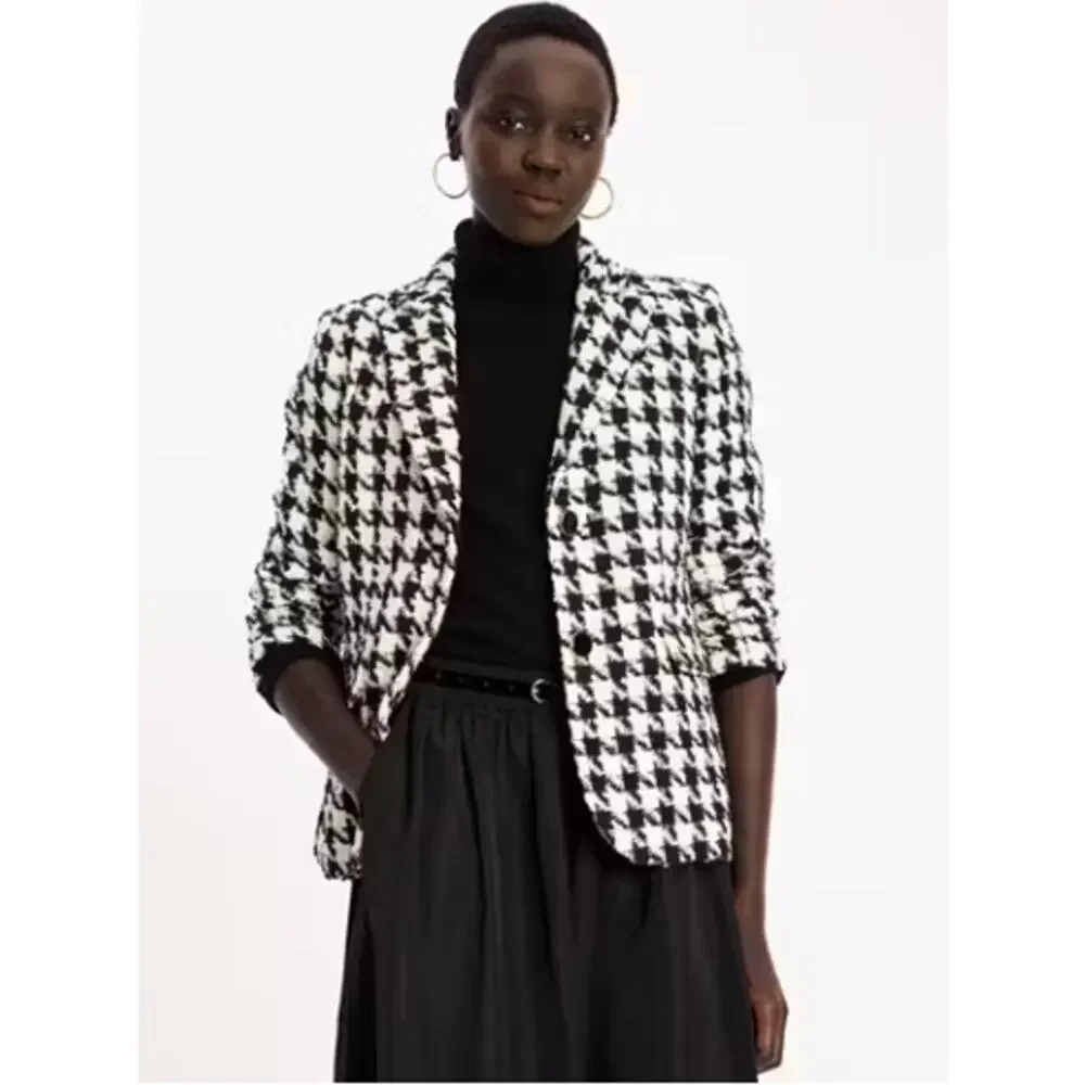 Kate Spade Houndstooth Avery‎ Blazer Jacket Black White Preppy Old Money 10